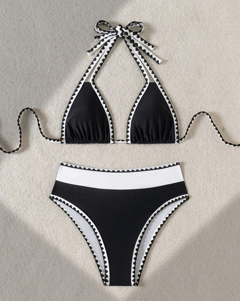 Bikini Sexy Kontrastfarge Splitt Trekant