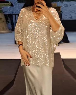 Topp V-Hals Moteriktig Paljett