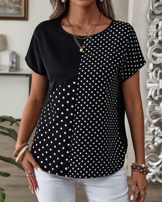 T-skjorte Rund Hals Polka Dot Trykk