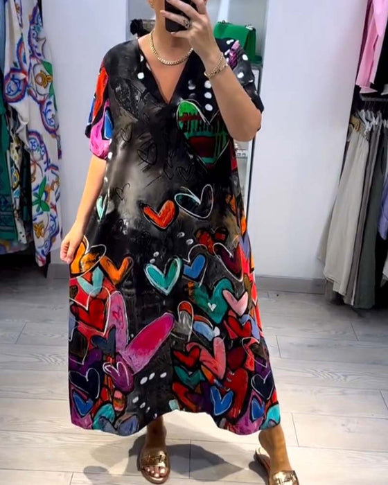 Love casual kjole med V-hals trykt