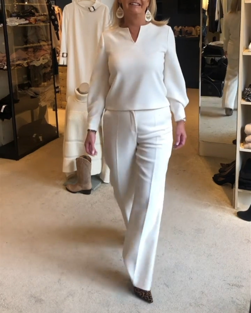 V-hals ensfarget elegant topp