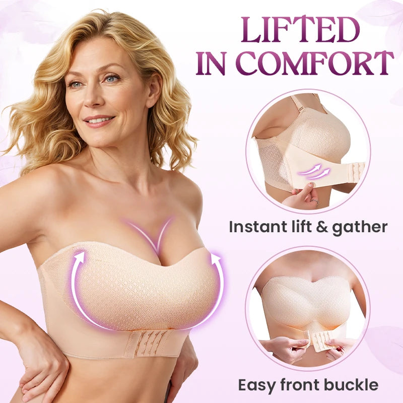 Sklisikker Komfortabel Strapless Push-Up BH Med Foran Spenne
