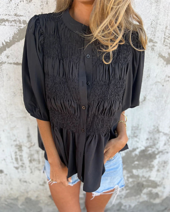 Bluse Casual Mote Kort Erme Enfarget