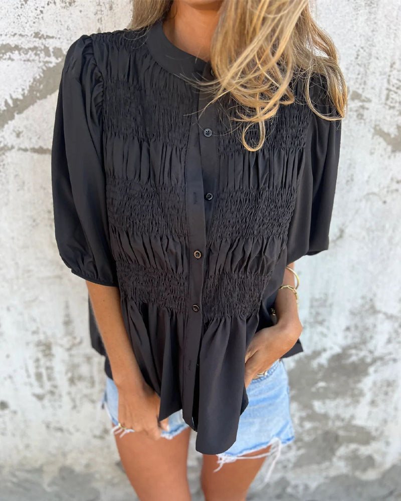 Bluse Casual Mote Kort Erme Enfarget