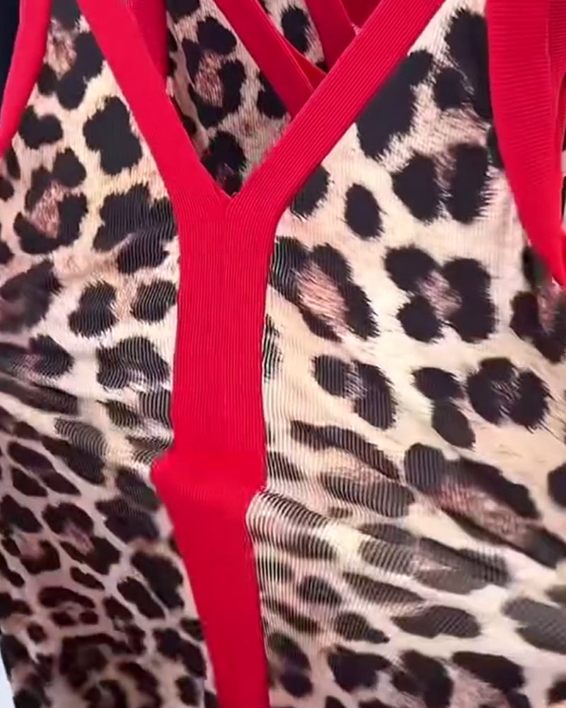 Kjole Ermeløs Elegant Leopardmønster Kontrast