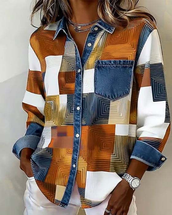 Fargeblokk Skjorte Moteriktig Krage