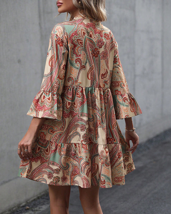 Paisley Print V-hals kjole
