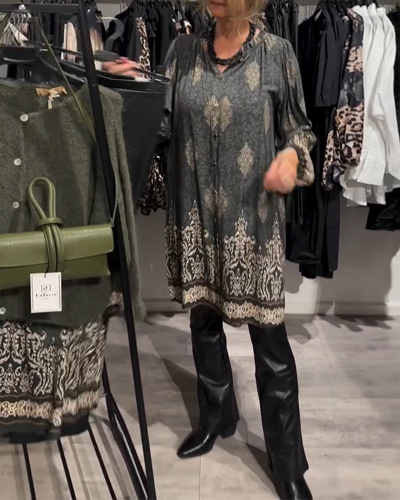 Kjole med knapp-down vintage print