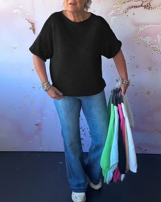 Uformell løs ensfarget genser med rund hals