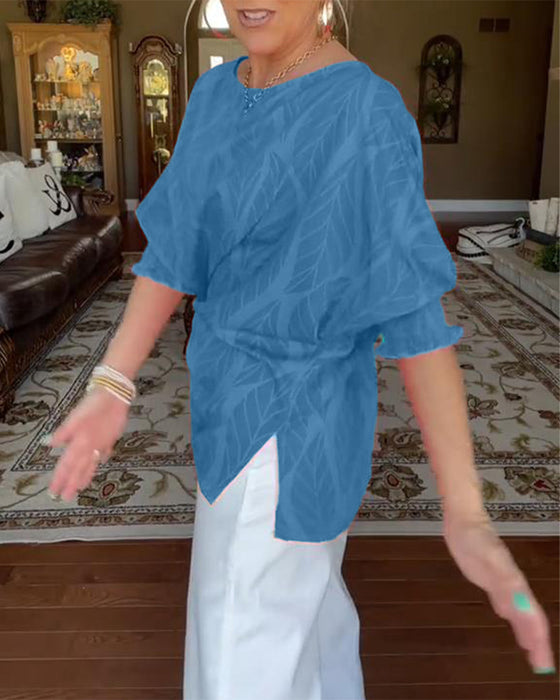 Bluse Rund Hals Løs Trykk