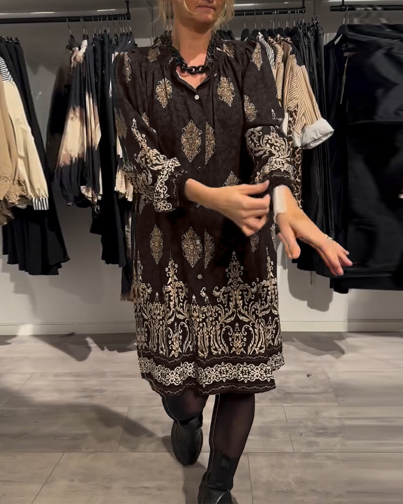 Kjole med knapp-down vintage print