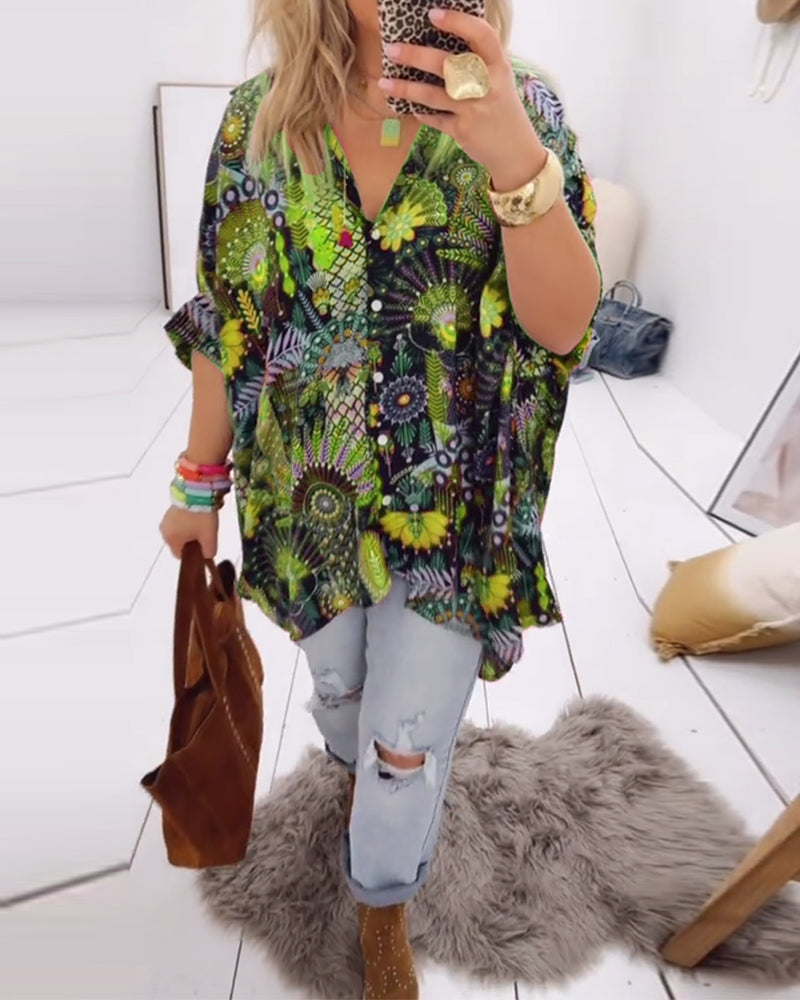 Bluse Løs Mote Trykt