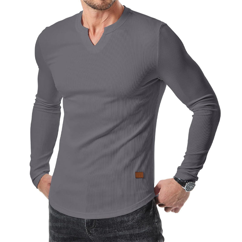 Skjorte Herre Slim Fit V-Hals Longline Muscle