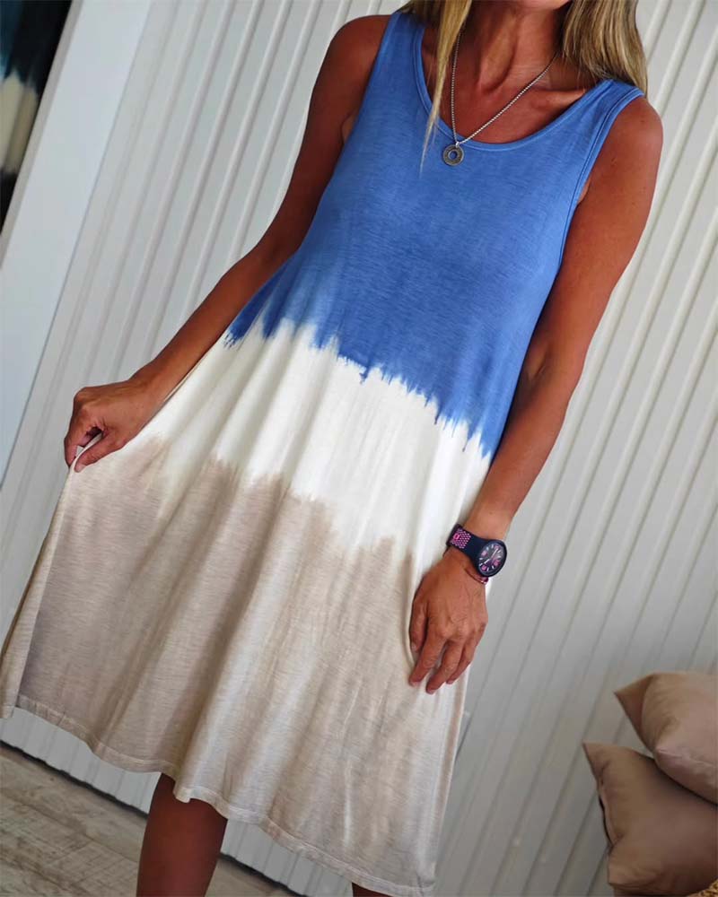 Kjole tilfeldig ermeløs tie-dye