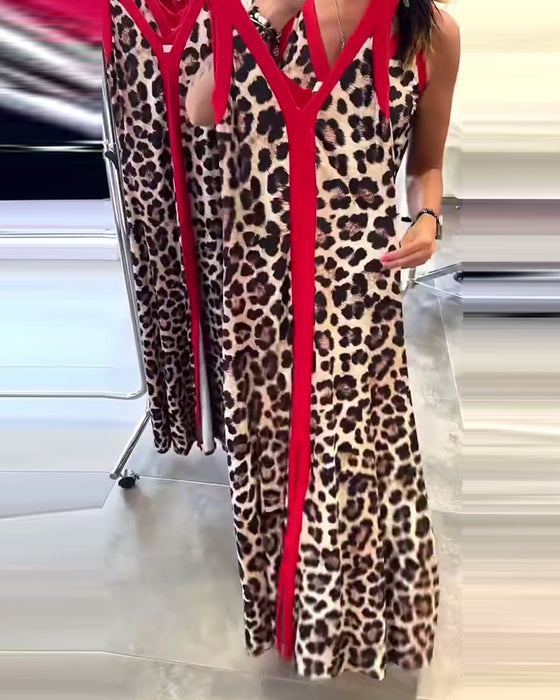 Kjole Ermeløs Elegant Leopardmønster Kontrast