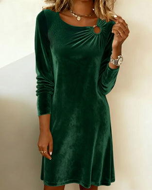 Kjole Fløyel Ring Rynket Ensfarget