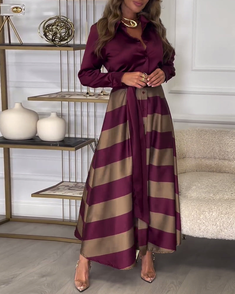 Elegant kjole med striper og jakkeslag