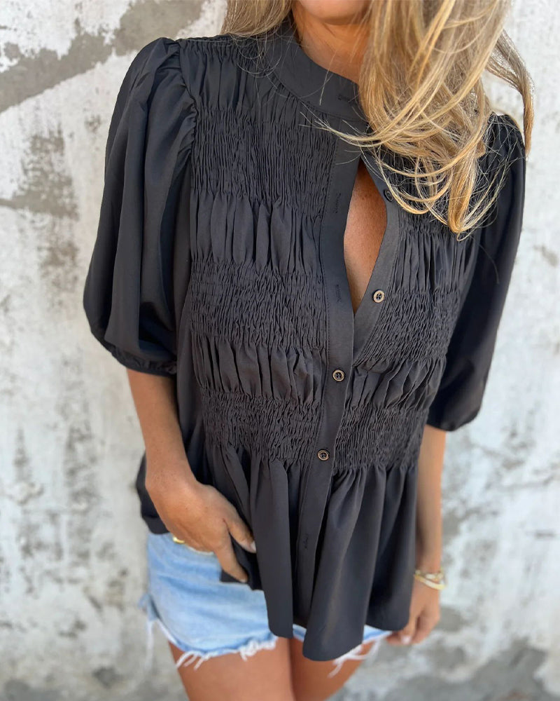 Bluse Casual Mote Kort Erme Enfarget