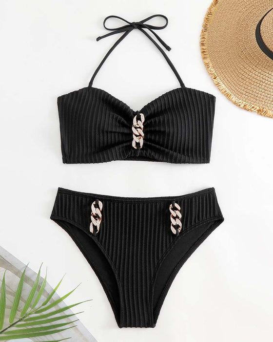 Badedrakt Halter Ensfarget Stripet