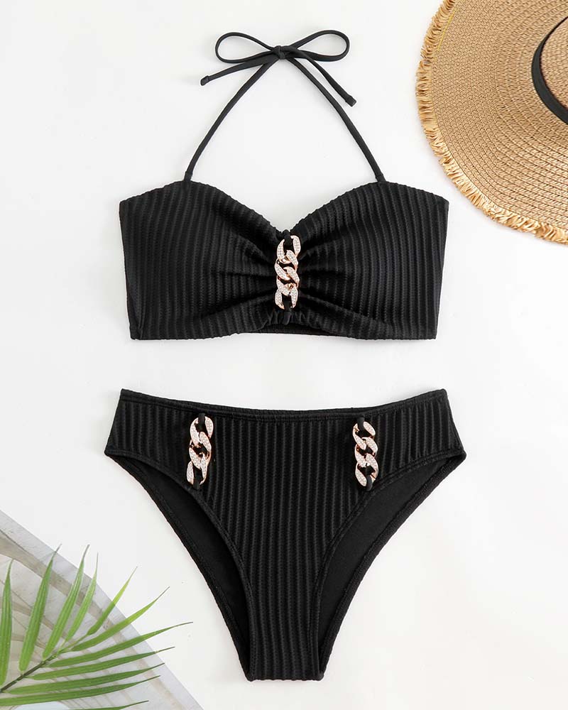 Badedrakt Halter Ensfarget Stripet