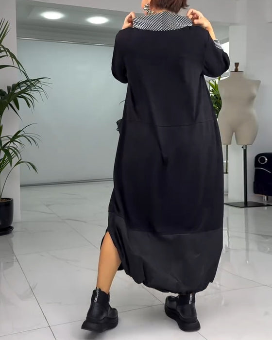 Uformelt rutete patchwork-lommekjole med høy krage