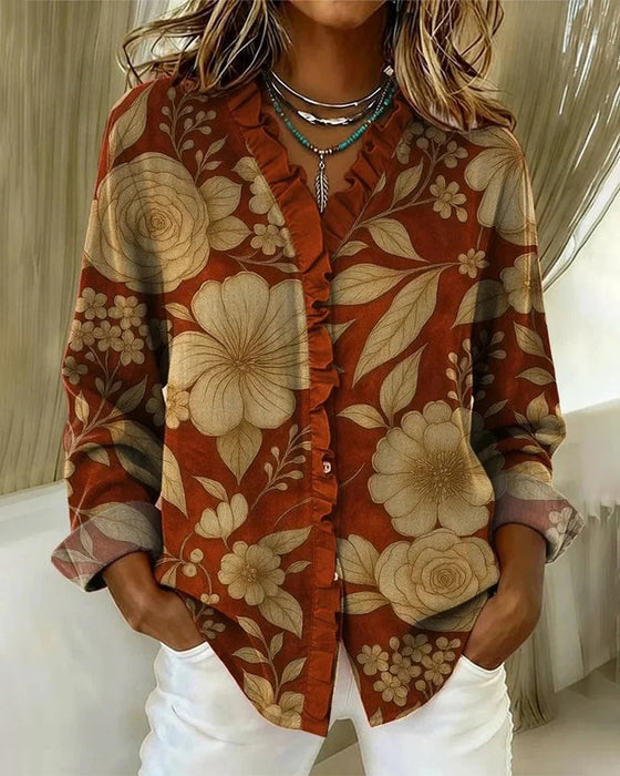 Bluse med retrotrykk, lange ermer