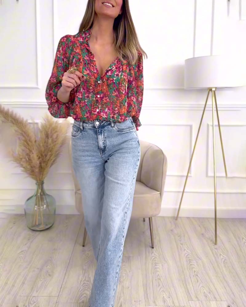 Skjorte med trykk med puffermer