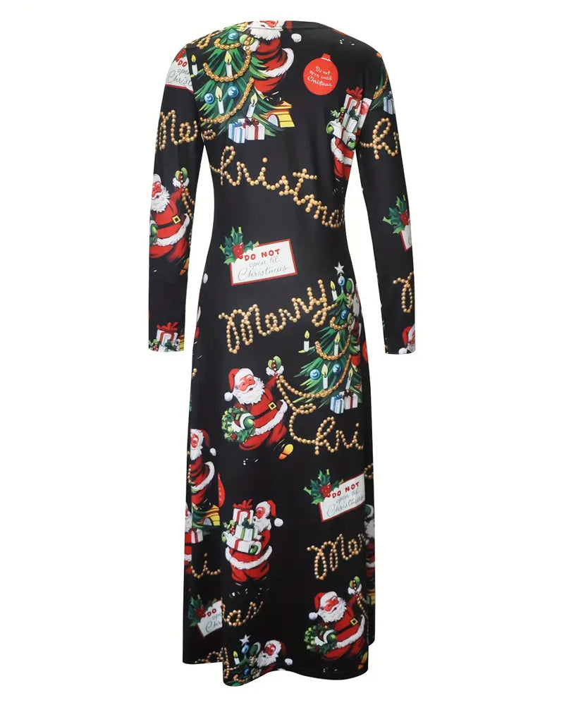 Kjole Slim Jul Trykt Langermet
