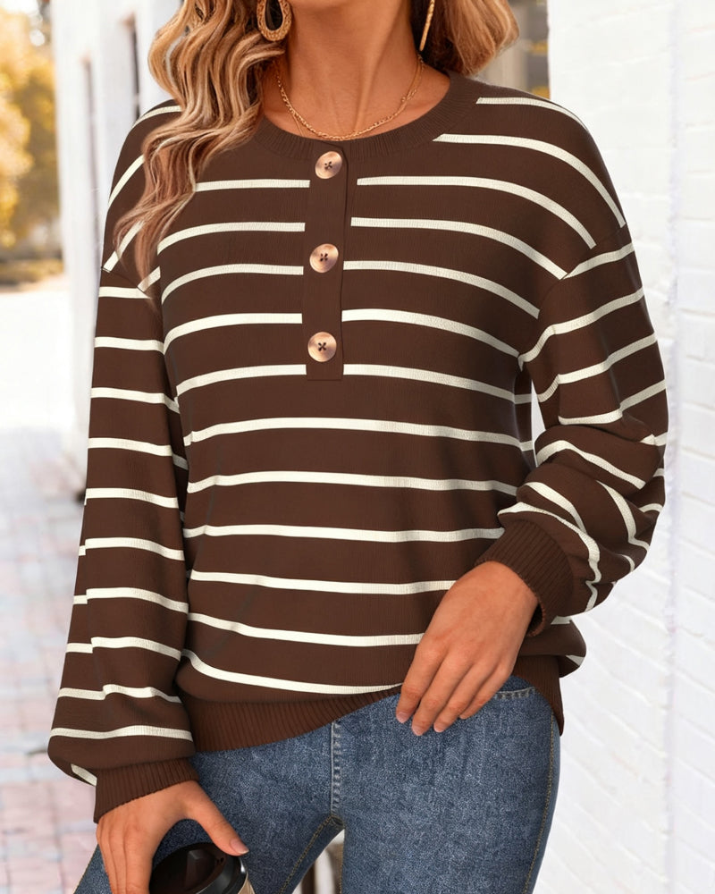 Stripet Løs Ribbet Sweatshirt