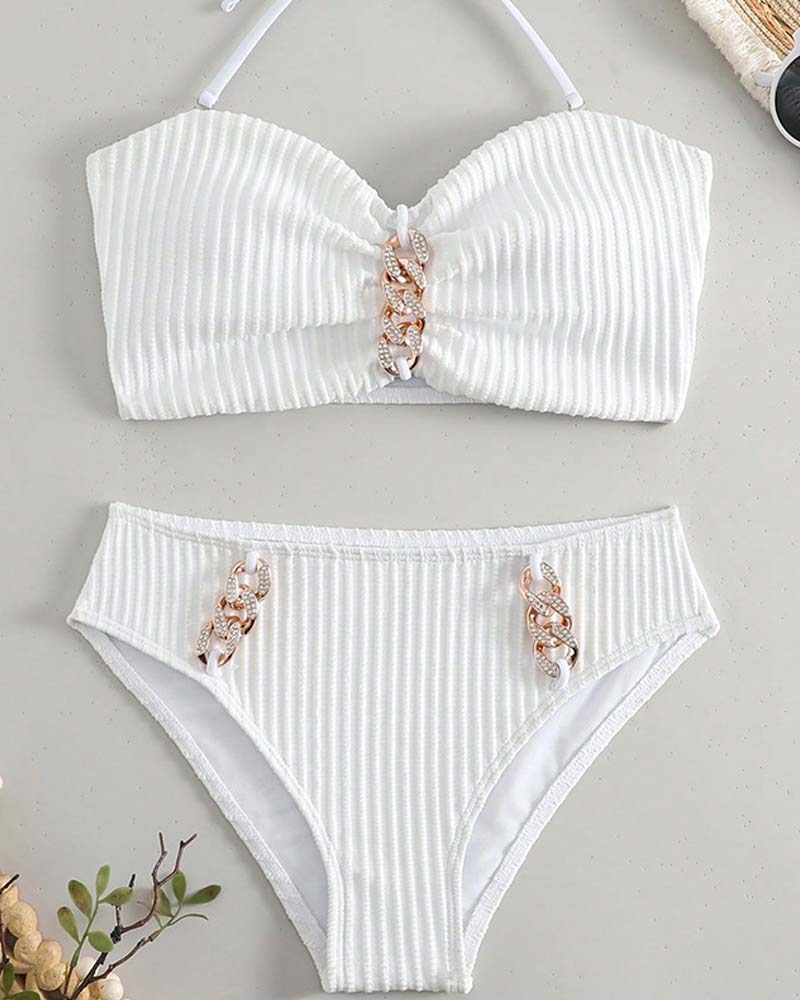 Badedrakt Halter Ensfarget Stripet
