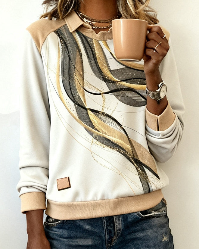 Langermet Trykket Sweatshirt Med Revers