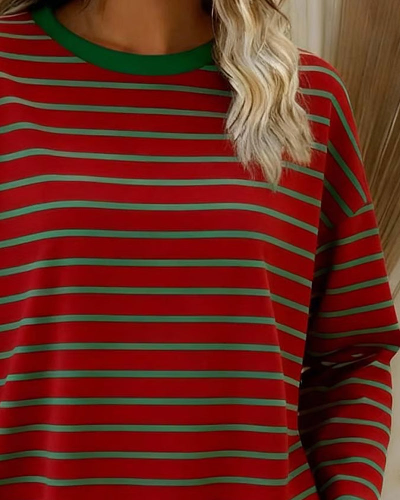 Top Med Vintage Stil, Streipemønster, Løs Passform Och Mange sidige Design