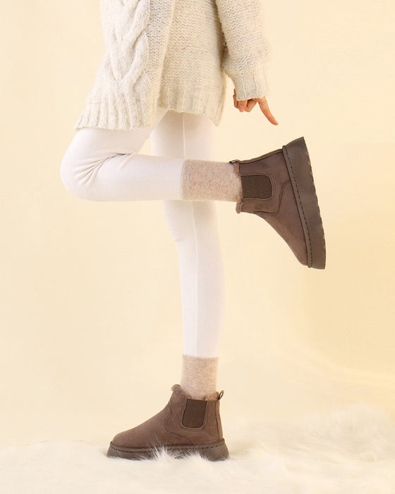 Ensfargede snøstøvler med tykk såler