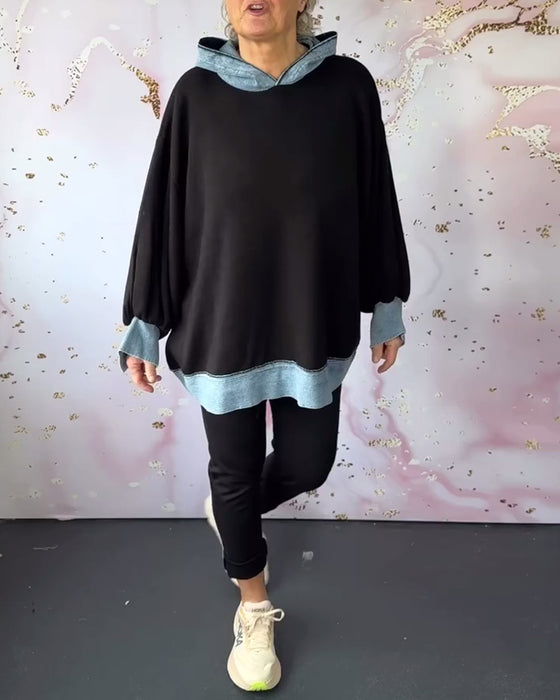 Uformell hettegenser med lanterne i kontrastfarge