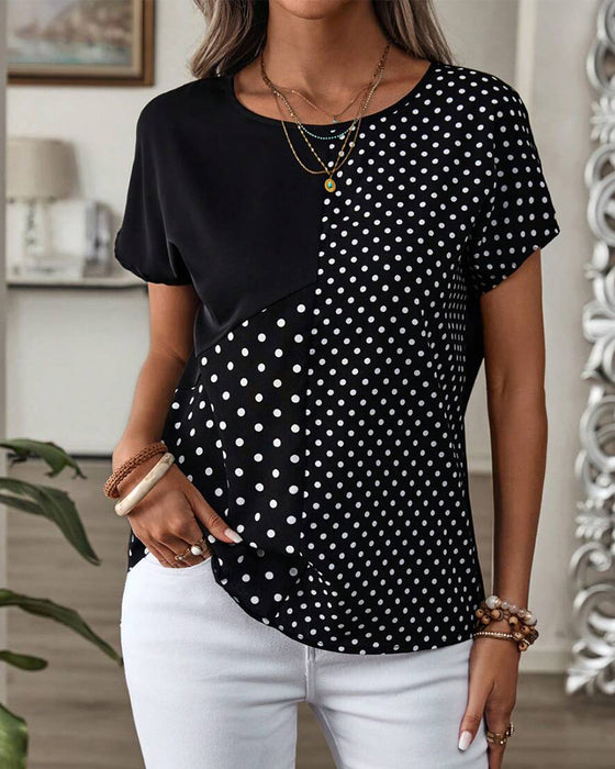 T-skjorte Rund Hals Polka Dot Trykk