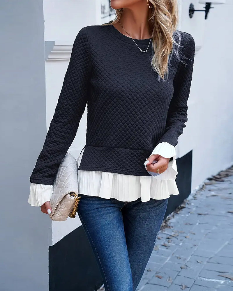 Topp Blonder Kontrast Rund Hals