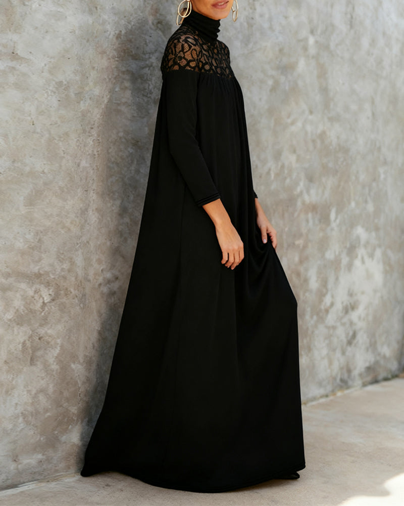 Elegant Kjole Med Høy Hals, Mesh Og Lappetæktsdetaljer
