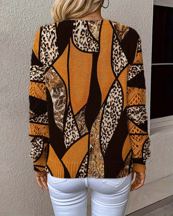 Pullover Med V-Hals Og Hull-Leopardtrykk
