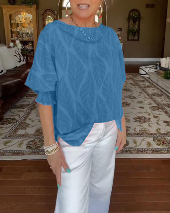 Bluse Rund Hals Løs Trykk