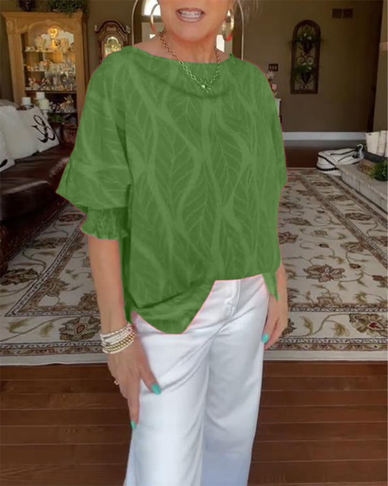 Bluse Rund Hals Løs Trykk