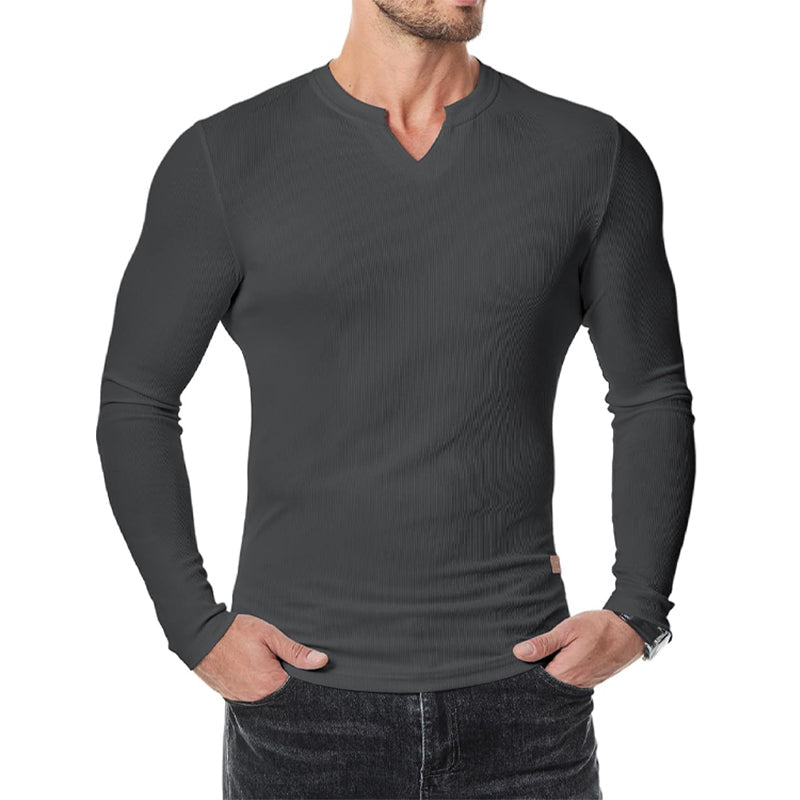Skjorte Herre Slim Fit V-Hals Longline Muscle