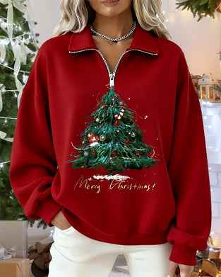 Sweatshirt Med Juletretrykk Og Rund Hals