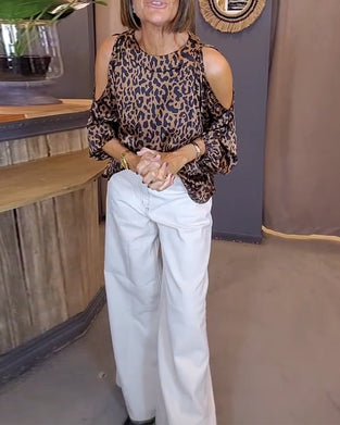 Bluse Med Bånd Over Skuldrene Leopardmønster