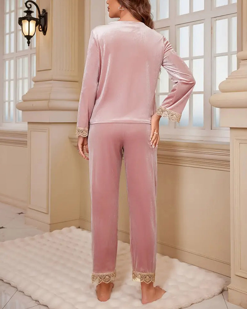 Pyjamassett høst og vinter løst blonde hjemmeklær
