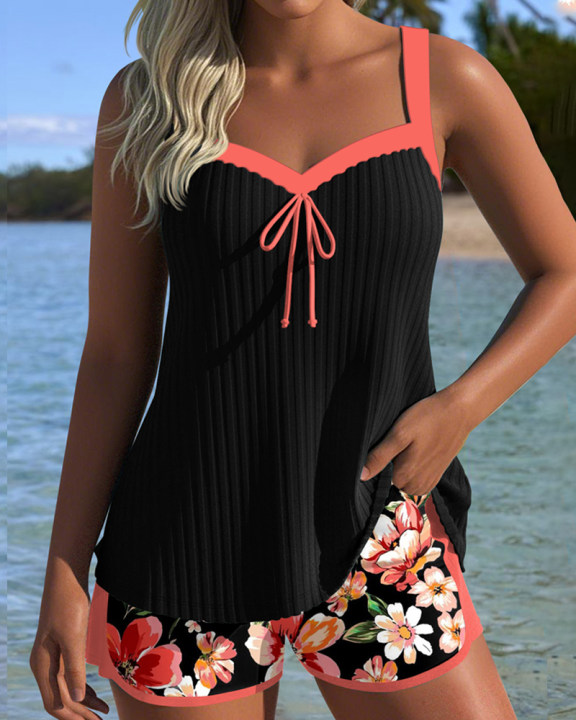 Tankini V-Hals Trykket Sportsbokser