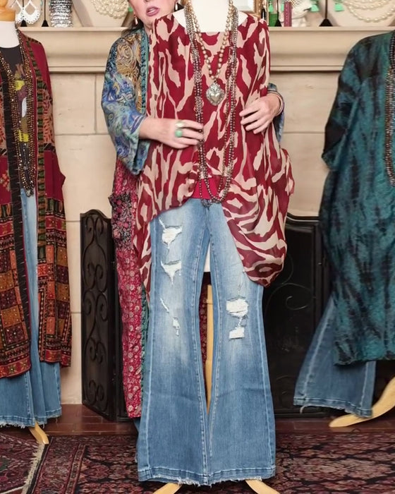 Bluse Flagermuserm Trykk Langermet