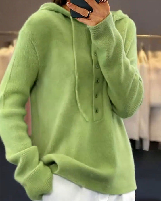 Pullover Ensfarget Moteriktig Med Hette