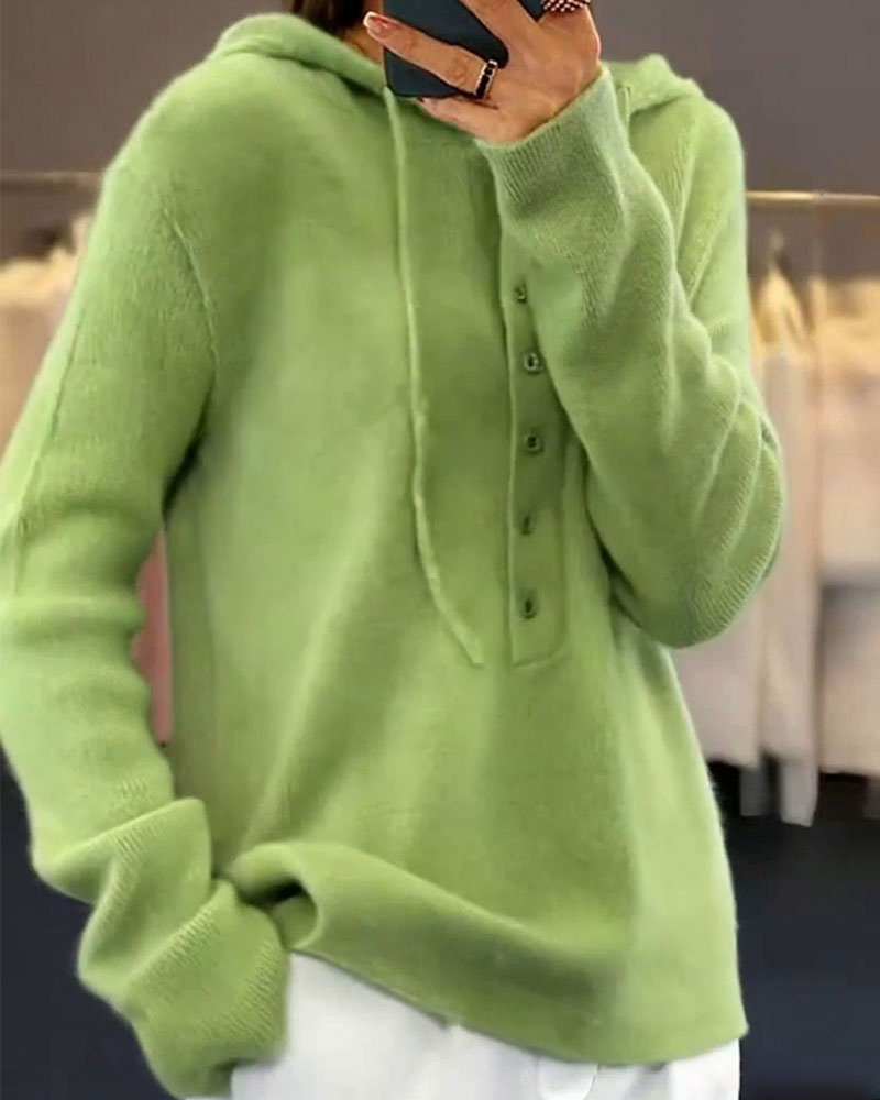 Pullover Ensfarget Moteriktig Med Hette