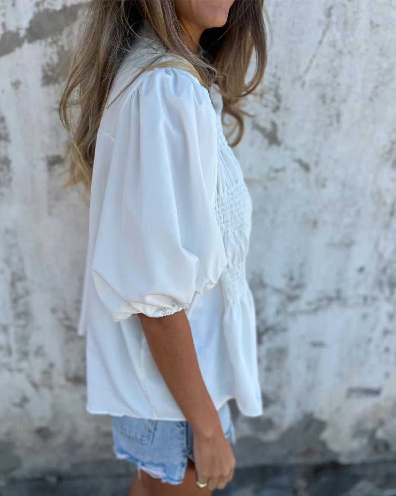 Bluse Casual Mote Kort Erme Enfarget