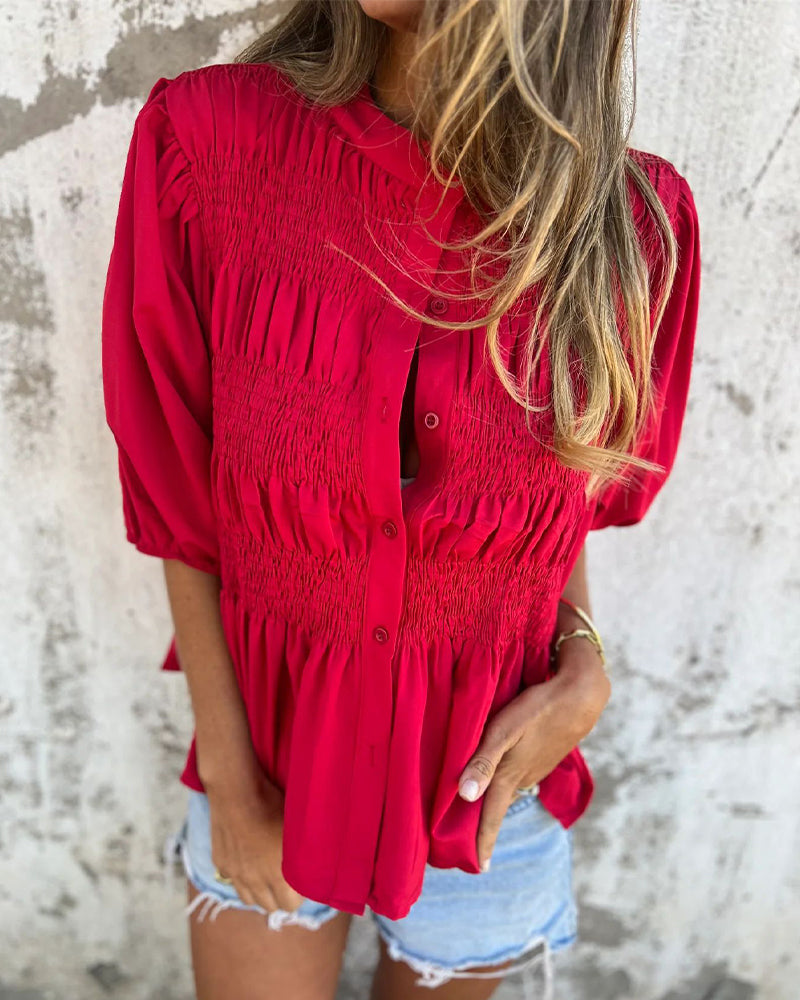 Bluse Casual Mote Kort Erme Enfarget